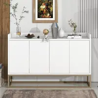 Flieks Kommode Sideboard mit 4 Türen mit verstellbaren Ablagen, Wohnzimmerschränke mit goldenen Beinen, Kommode Buffetschrank Grifflos, 120x30x80cm, Weiß