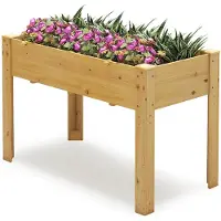 Costway Hochbeet Holz, Erhöhtes Gartenbeet, Pflanzkasten mit Drainagelöchern, Gemüsebeet Pflanzbeet rechteckig, Kräuterbeet, 120x60x82cm, Natur