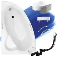 Besco Badewanne Eckbadewanne 150x100 Links mit Styropor + Handgriffen + Kopfstütze, Ablauf & Füße GRATIS | Komplettset 6in1 Wanne | BADLAND NATALIA PREMIUM