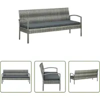 The Living Store Gartensofa 3-Sitzer mit Kissen Grau Poly Rattan