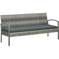Syfax Gartensofa 3-Sitzer mit Kissen Grau Poly Rattan