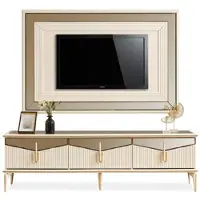 AEA Luxus Wohnwand TV Ständer Wandpanel Wohnzimmer RTV Lowboard Gold