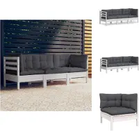 vidaXL 3-Sitzer-Gartensofa mit Anthrazit Kissen Massivholz Kiefer - Gartensofas
