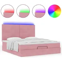 Syfax Ottoman-Bett mit Matratzen & LEDs Rosa 180x200 cm Samt