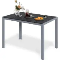StarTech.com Outdoor Esstisch - Gartentisch aus Aluminium - 110×70×73 cm, Latten-Tischplatte aus Holzwerkstoff, 6,5×10 cm Latten, für 6 Personen, wetterfest - Grau
