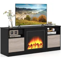 Costway TV-Schrank mit LED-Lichtern für 65" Fernseher, Fernsehschrank mit verstellbarem Regal & offenem Fach für Einbaukamin, TV Lowboard, Schwarz