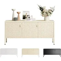 FlexiSpot TV Schrank Metall – Sideboard mit Lüftungslöchern, 3 Türen & verstellbaren Füßen für Wohnzimmer, Büro, Schlafzimmer, 118x39x55 cm, Gelb