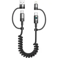 Xssive 4in1 dehnbares 1,5m Lade-und Datenkabel Lightning & USB-C zu USB-C & USB-A