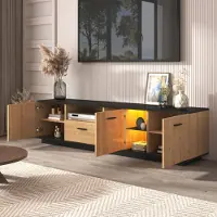 OKWISH TV-Schrank, TV-Tisch, 180 x 40 x 45 cm, Glas-TV-Möbel mit zwei Feldern, modische Wohnzimmermöbel, geeignet für Wohnzimmer, Schlafzimmer, Unterhaltungsgeräte