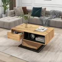 Merax Couchtisch “Dike” mit versteckem Stauraum und Schublade, Kaffeetisch Natur