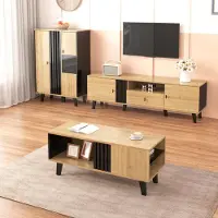 STILVORA TV-Schrank mit Holz- und Schwarzdesign,Lowboard mit Schubladen,TV-Möbel mit Vielfältige Aufbewahrungsfunktionen
