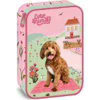 ARS UNA Doggie-Kollektion Federmäppchen Fußballmotiv zweistöckig mit Reißverschlussfach und Stiftehaltern 23x16x5cm