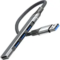 Reagle USB 3.0 Hub 4 Port USB A Verteiler Ultra Flach Multiport Adapter 5Gbps Datenhub Splitter für Laptop PC Maus Tastatur Aluminium Silber
