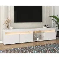 Merax TV-Schrank hochglanz Lowboard mit Ablage und LED-Beleuchtung inkl. Fernbedienung, Holz TV-Lowboard Stehend Fernsehtisch, 180x35x45cm,Weiß