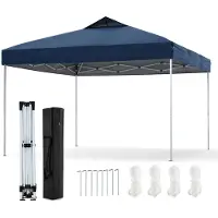 Costway Pavillon 3x3m, Faltpavillon, Partyzelt, Faltzelt, inkl. 8 Bodennägel & 4 Windseilen & 1 Tragetasche, Gartenpavillon, Marine