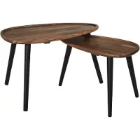 HowHomely | Couchtisch 2er Set - Kaffeetisch- 60 x 40 x 39 cm - Akazie - schwarze Tischbeine