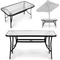 Northix Gartentisch aus Glas 120x70 cm, für Terrasse und Garten, gehärtetes Glas, Schirmloch, MultiGarden