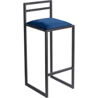Ferro Barhocker Schwarz 84 cm mit Lehne – Metall Barstuhl mit Polstersitz – Industrial Loft Style - Blau