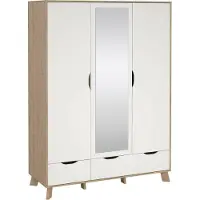 Dmora Kleiderschrank 2 Türen Pyarr, Schlafzimmermöbel, Schrank, Garderobe, 147x58 h201 cm, Eiche und Weiß