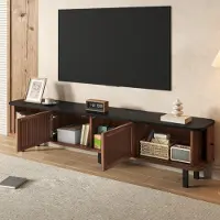 STILVORA TV-Schrank 190x35x45 cm mit 2 Schiebetüren, TV-Ständer mit großem Stauraum und TV-Paneel für Wohnzimmer, Gittertüren und schwarzer Eisengriff