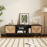 Merax Lowboard Landhaus in Altholzoptik mit Eisenfüße, Fernsehtisch TV Board mit 2 Türen und 3 Regalfächer, TV- Lowboard aus Holz, Breite 150cm