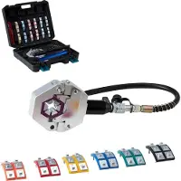 Latios Hydraulikschlauch-Crimpzange - Schlauchpresse-Set - 7 Schnellwechsel-Matrizen - Handpumpe - Für Kfz- und Klimaanlagenschläuche - Transportkoffer