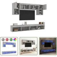 The Living Store 6-tlg. Wohnwand mit LED-Beleuchtung Grau Sonoma Holzwerkstoff