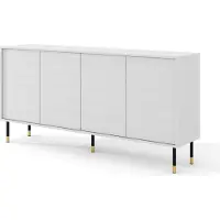 Homlando Kommode SHERWOOD 4D 180 cm WEIß MATT gefräster Fronten MDF Sideboard Highboard Schrank auf Beinen