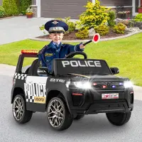 Costway 12V Kinder Elektroauto Polizei, Elektrisches Kinderauto mit Fernbedienung, kabelloser Verbindung, Musik, Hupe & Sirene, für Kinder 3+ Schwarz