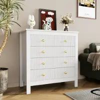 OKWISH Kommode Sideboard mit viel Stauraum, Schrank mit Schubladen und Goldgriffen, Schubladenschrank Anrichte für Wohnzimmer, 79*38.5*80.05 cm, Weiß