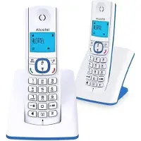 Alcatel Schnurloses Telefon F530 Duo, 2 Mobilteile, Anrufblockierung, Freisprechen, 2 Direktwahlspeicher, Weiß/Blau