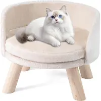 Costway Katzensofa, Katzenbett erhöht, Katzencouch mit rundem Kissen, Rückenlehne & Holzbeinen, Katzensessel Haustiersofa Weich, 42x42x33 cm, Beige