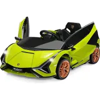 Costway 12V Lamborghini Kinder Elektroauto mit 2,4G-Fernbedienung, Kinderauto 3-5km/h mit MP3, Radio, Musik und LED-Scheinwerfer, für Kinder von 3-8 Jahren (Grün)