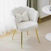 Flieks Esszimmerstuhl Polsterstuhl 1er, Küchenstuhl Wohnzimmerstuhl Schminkstuhl mit Kissen, Freizeitstuhl mit Metallbeinen und Samtbezug, Beige
