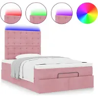 Syfax Ottoman-Bett mit Matratzen & LEDs Rosa 120x200 cm Samt