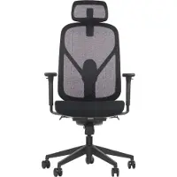 Stema Ergonomischer Bürodrehstuhl LARCK, Nylon Basis, verstellbare Armlehnen, Kopfstütze, Rückenlehne und Lordosenstütze, Sitzverlängerung, Schwarz
