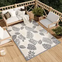 Tapiso Teppich Outdoor Indoor Wohnzimmer Schlafzimmer Modern Design Terrasse Balkon Creme Grau 160 x 220 cm