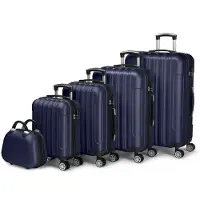 Alightup Hartschalenkoffer Reisekoffer-Set Koffer-Set Trolley-Set 5 Stk. mit Längsstreifen ABS, Dunkelblau