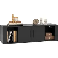 Costway TV Schrank hängend, Fernsehtisch mit 4 Fächern & 2 Türen, Lowboard, Fernsehschrank Wandmontage, Medienbank, 108x33x30,5cm, Schwarz
