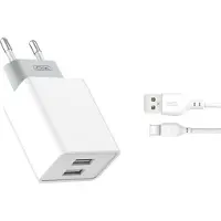 XO 2.4A Wandladegerät L65 Netzteil 2x USB + Typ C Ladekabel Ladegerät USB-C kompatibel mit Smartphones