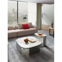 AEA Couchtisch Tisch Leder Stein Sofa Beistell Luxus Tische Grau Wohnzimmer xxl