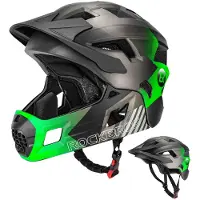 RockBros Fahrrad Kinderhelm, Integriert Fahrradhelm, Jugend, Schwarz titan grün, M (54-57cm)
