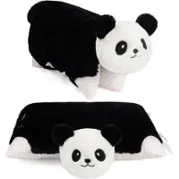 Ed Brubaker Kuscheltier-Kissen Panda - 2 in 1 Plüschtier und Kuschelkissen 40 x 30 cm - Tierkissen Pandakissen Stofftier - Schwarz Weiß