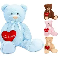 Ed Brubaker XXL Teddybär 100 cm Hellblau mit einem Je T'Aime Herz Stofftier Plüschtier Kuscheltier