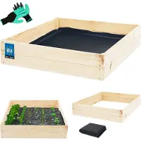 KOTARBAU Hochbeet für Garten 120x120x18cm Gemüsebeet Pflanzkasten mit Vlies Kräuterbeet Handschuhe mit Krallen Blumenkasten aus Kiefernholz Natürlich