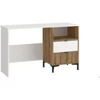 Wójcik Schreibtisch Ricko aus Laminat, 120 cm breit, 78 cm hoch, 60 cm tief, mit 2 Schubladen und Regal