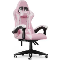 Bigzzia Gaming Stuhl Ergonomisch - Gamer Stühle mit Lendenkissen + Kopfstütze Gaming Chair Höhenverstellbar Bürostuhl Computerstuhl für Erwachsene Mädchen Junge - Rosa Weiß
