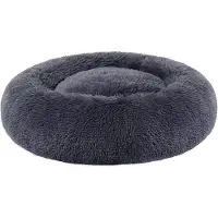 Feandrea flauschiges Hundebett, Katzenkorb, Donut-Kissen, waschbar, herausnehmbare Mittelfüllung, Langplüsch, 50 cm Durchmesser, dunkelgrau