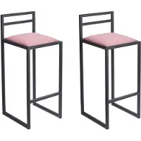 Ferro Barhocker 2er Set Schwarz 84 cm mit Lehne – Metall Barstuhl mit Polstersitz – Industrial Loft Style - Rose