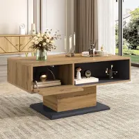 Merax moderner Couchtisch mit doppelseitiger Stauraum, minimalistischer Wohnzimmertisch mit großes offenes Ablagefach, Innenfach, Eiche